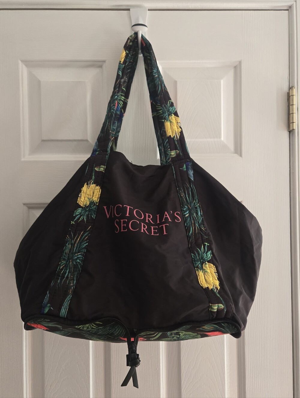 Victoria's Secret Black Tropical Trim Compactible Tote Bag